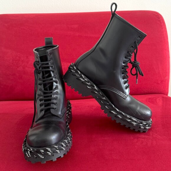 Balenciaga Black Leather Lace-Up Boots - Size 36 Authentic - Picture 4 of 14